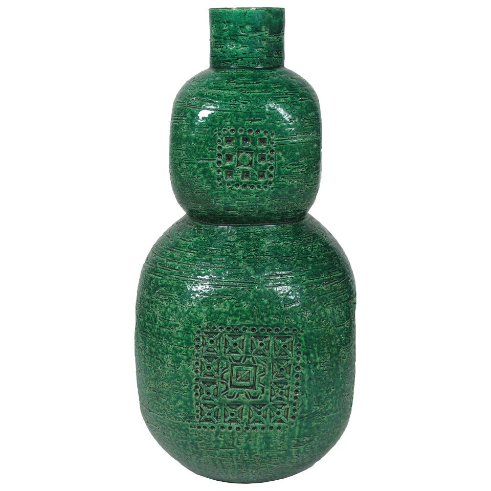 Raymor Bitossi Ceramic Vase Emerald Green Signed Italy 1960's
