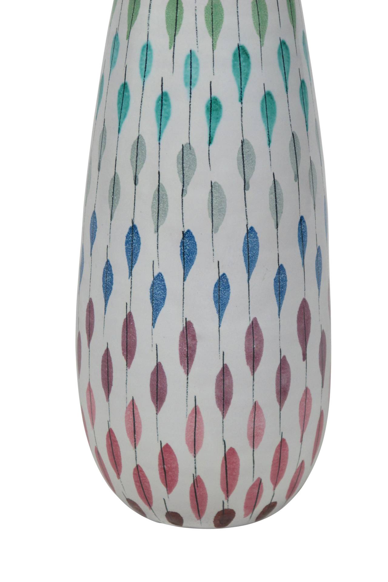 Tall Tapered Multi-colored Ceramic Vase by Raymor In Excellent Condition In New York, NY