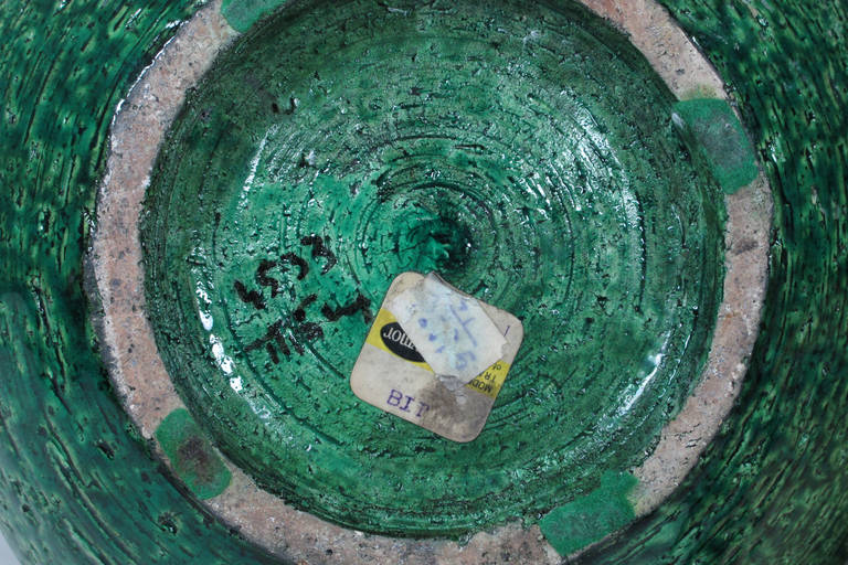Glazed Raymor Bitossi Ceramic Vase Emerald Green Signed Italy 1960's