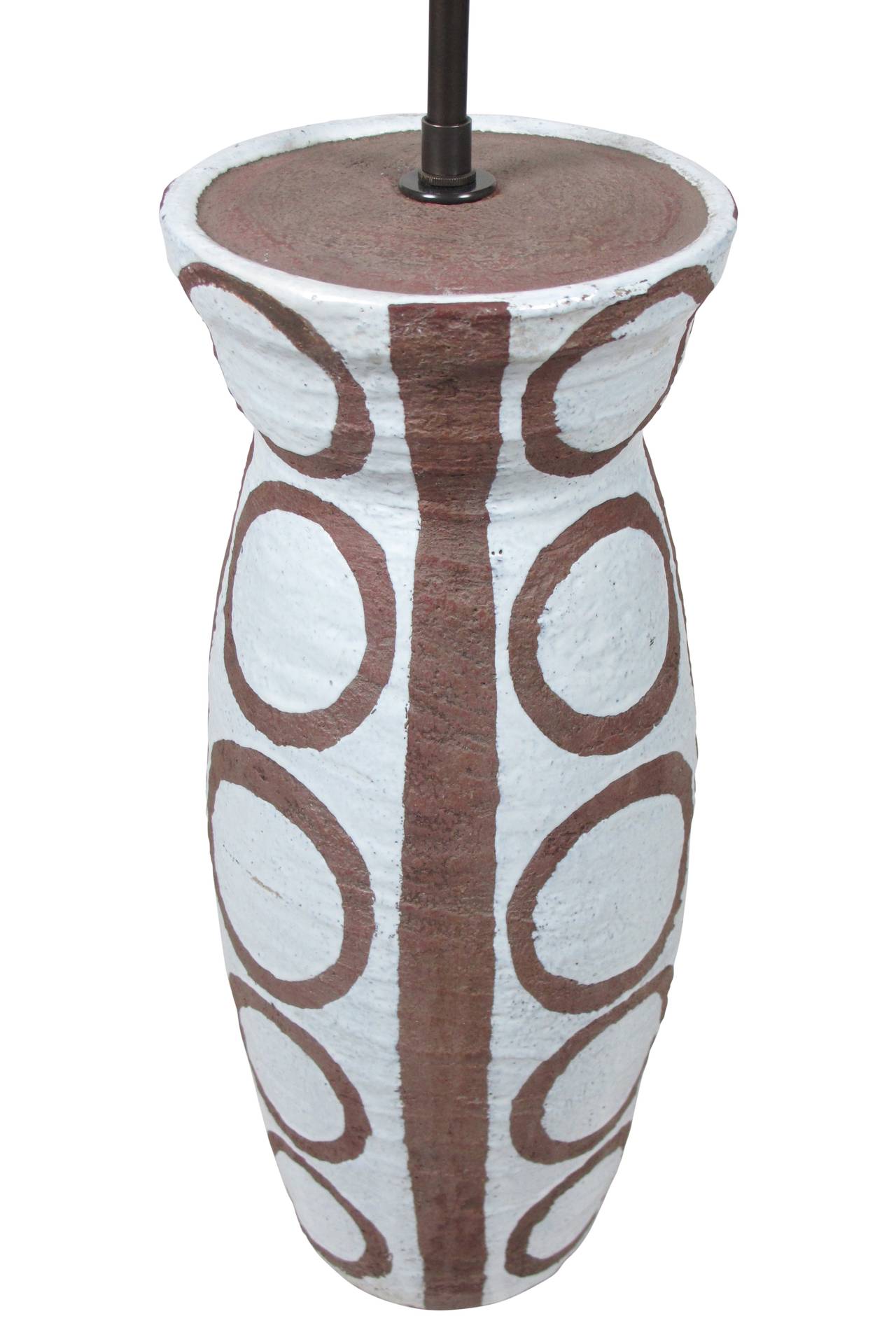 Tall Primitive Patterned Italian Ceramic Table Lamp by Zaccagnini 2