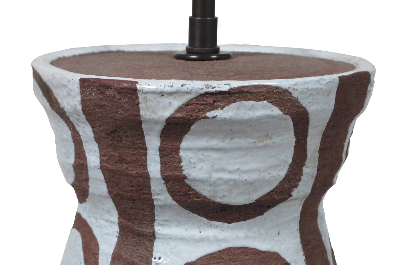 Tall Primitive Patterned Italian Ceramic Table Lamp by Zaccagnini 4