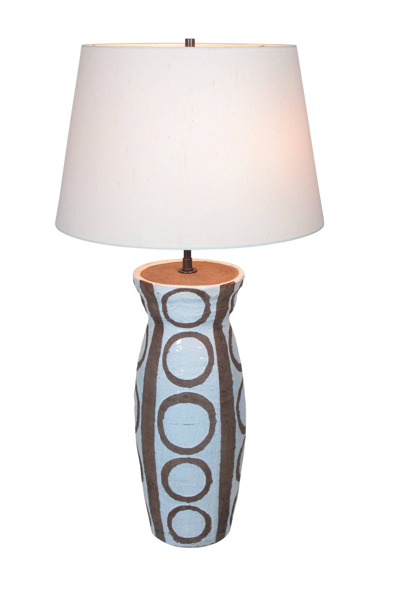 Tall Primitive Patterned Italian Ceramic Table Lamp by Zaccagnini In Excellent Condition In New York, NY