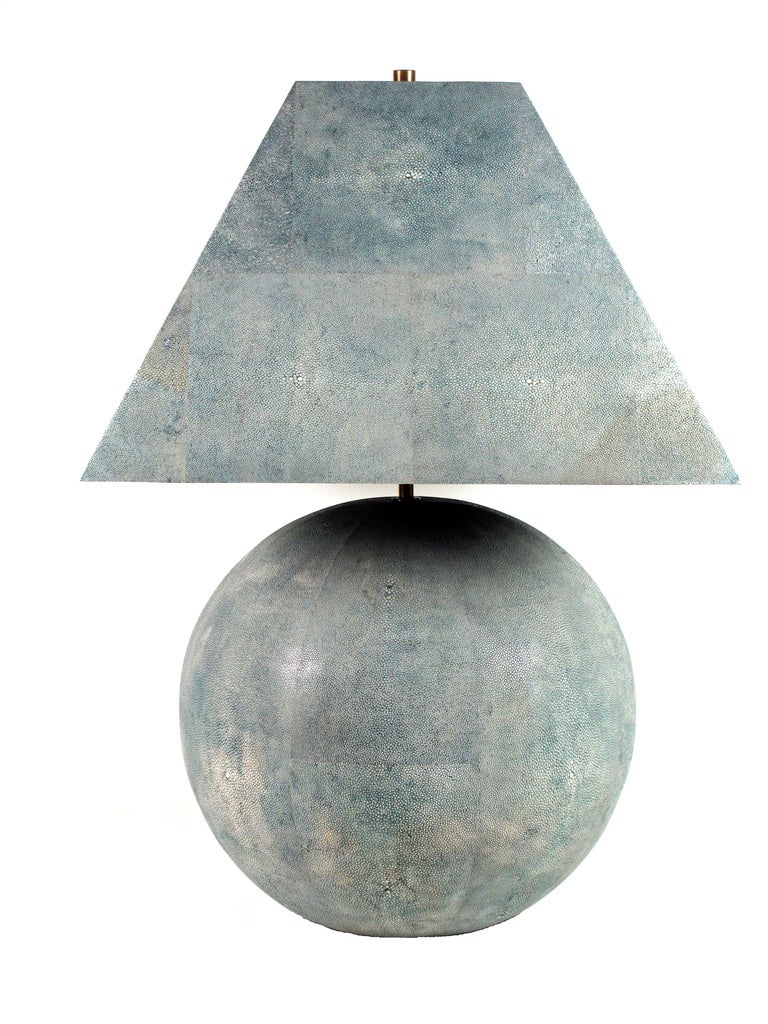 Monumental in scale and rare pair of shagreen veneered lamps with matching shades. Executed by Springer's craftsmen in the Philippines in the 1980s.