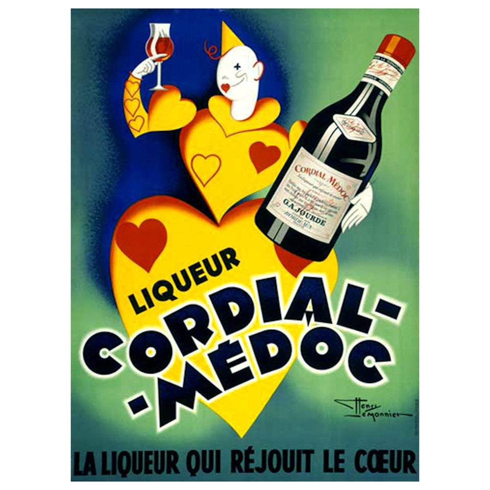 Large Framed 1930's French Cordial Medoc Poster by Henri Lemonnier
