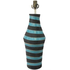 Blue And Brown Striped Italian Ceramic Table Lamp by Bitossi