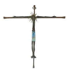 Exceptional Modernist Bronze and Enamel Crucifix