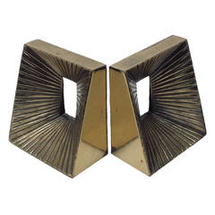 1960's Brass Bookends with Radiant Pattern