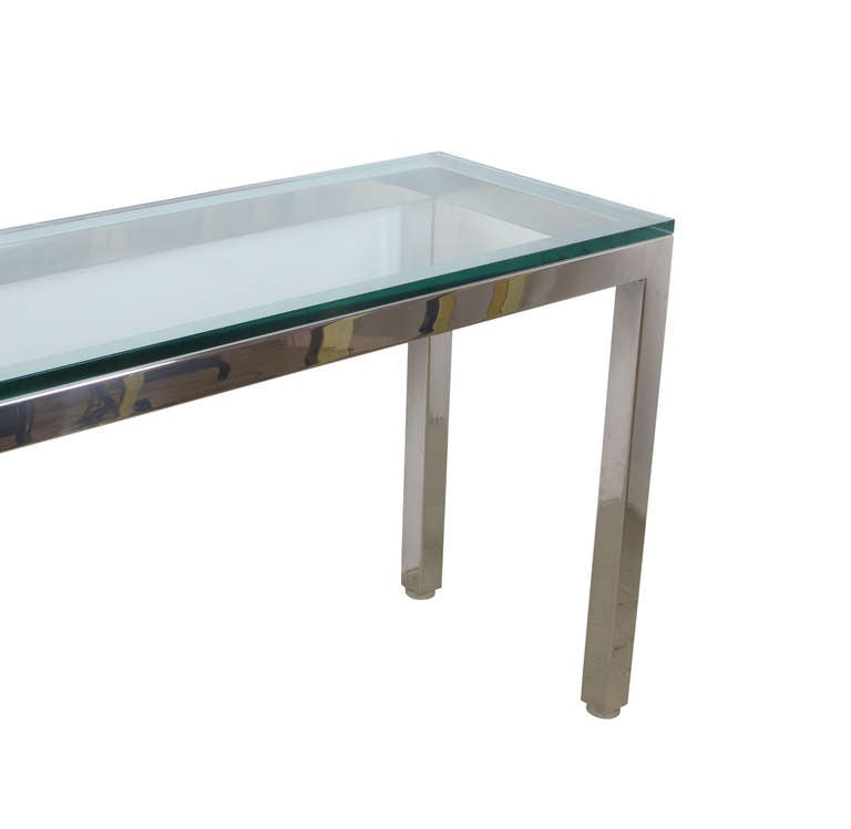 American Long Polished Steel and Glass Console Tale by Pace