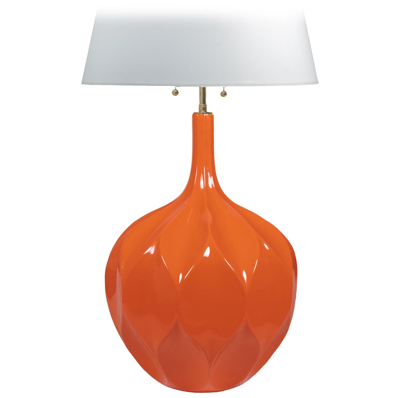 Monumental Quilted Orange Ceramic Table Lamp