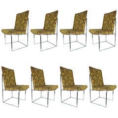 Set of 8 Architectural Chrome Frame Dining Chairs by Milo Baughman for Thayer Coggin