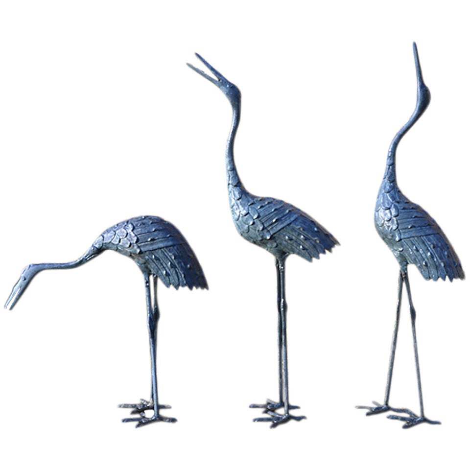 A Set of Three Meiji Period (1868-1912) Bronze Cranes