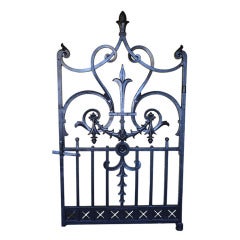 A Fine Cast Iron Garden Gate with Decorative Scroll Work Foliate Gadroons Topped Out with Acorn Motif