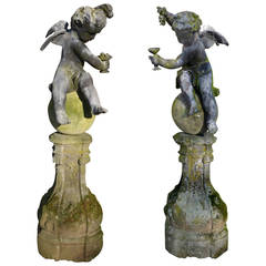 Pair of Early 20th Century Winged Lead Putti