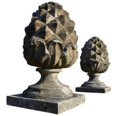 Pair of Carved Bath Stone Pineapple Finials