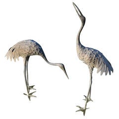 Pair of Japanese Taisho Period Bronze Cranes