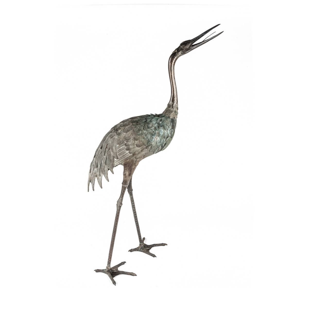 A pair of Japanese Meiji Period (1868 – 1912) bronze cranes