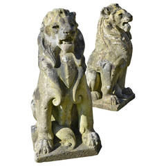 Pair of Portland Stone Lions