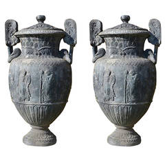 Early 20th Century Pair of Covered Lead Vases