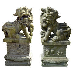 Pair of Late 19th-Century Japanese Carved Granite Dogs of Foo