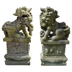 Pair of Late 19th-Century Japanese Carved Granite Dogs of Foo