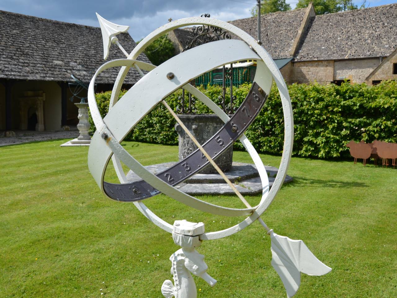Bath Stone Sundial Base Surmounted by a Swedish Armillary In Good Condition For Sale In Gloucestershire, GB