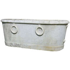 A carved white marble cistern of elongated oval form