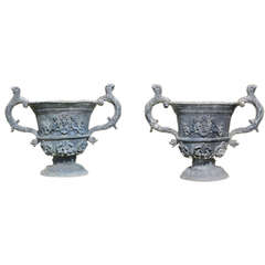 A pair of large early 20th century lead urns