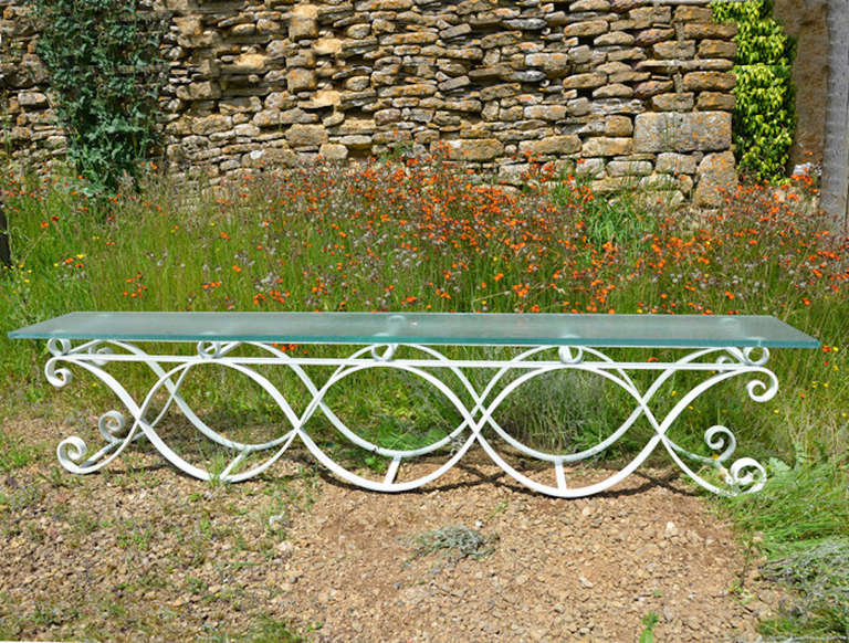 English A 20th Century Iron Bench With Frosted Glass Seat For Sale