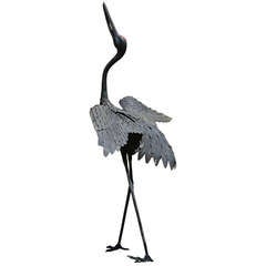 Antique A Bronze Meiji Crane With Outstretched Wings