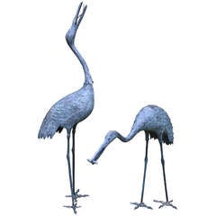 A Pair of Large Meiji Bronze Cranes