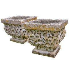 A Pair of Vermiculated Bath Stone Planters