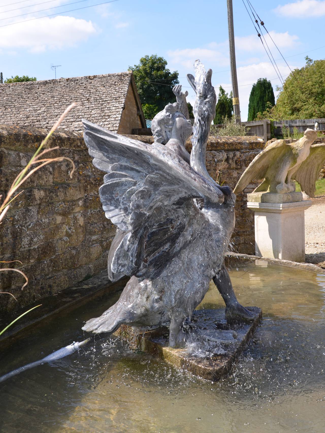 Mid-20th Century Lead Fountain of 'A Boy with Swan' In Good Condition In Gloucestershire, GB
