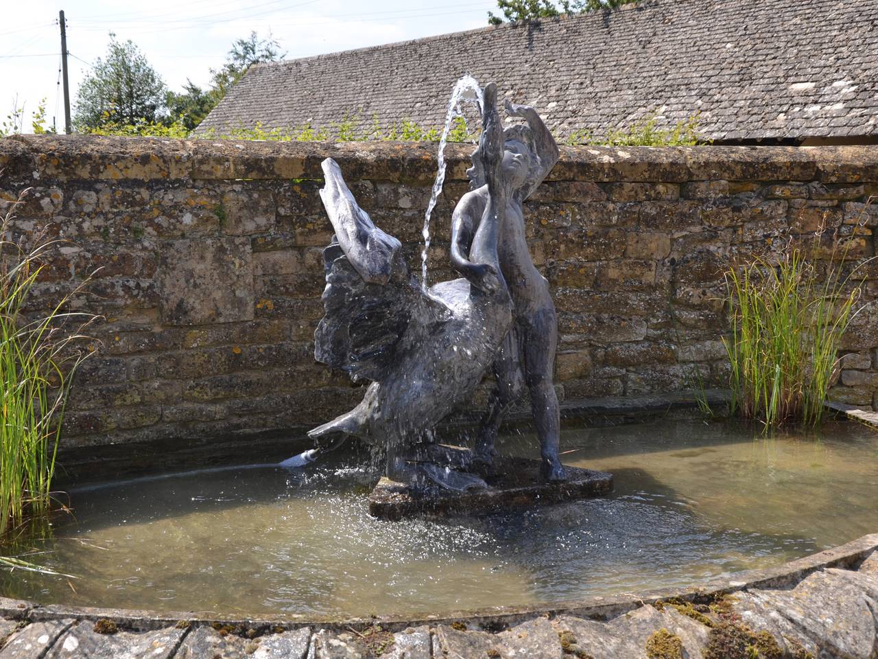 Mid-20th Century Lead Fountain of 'A Boy with Swan' 1