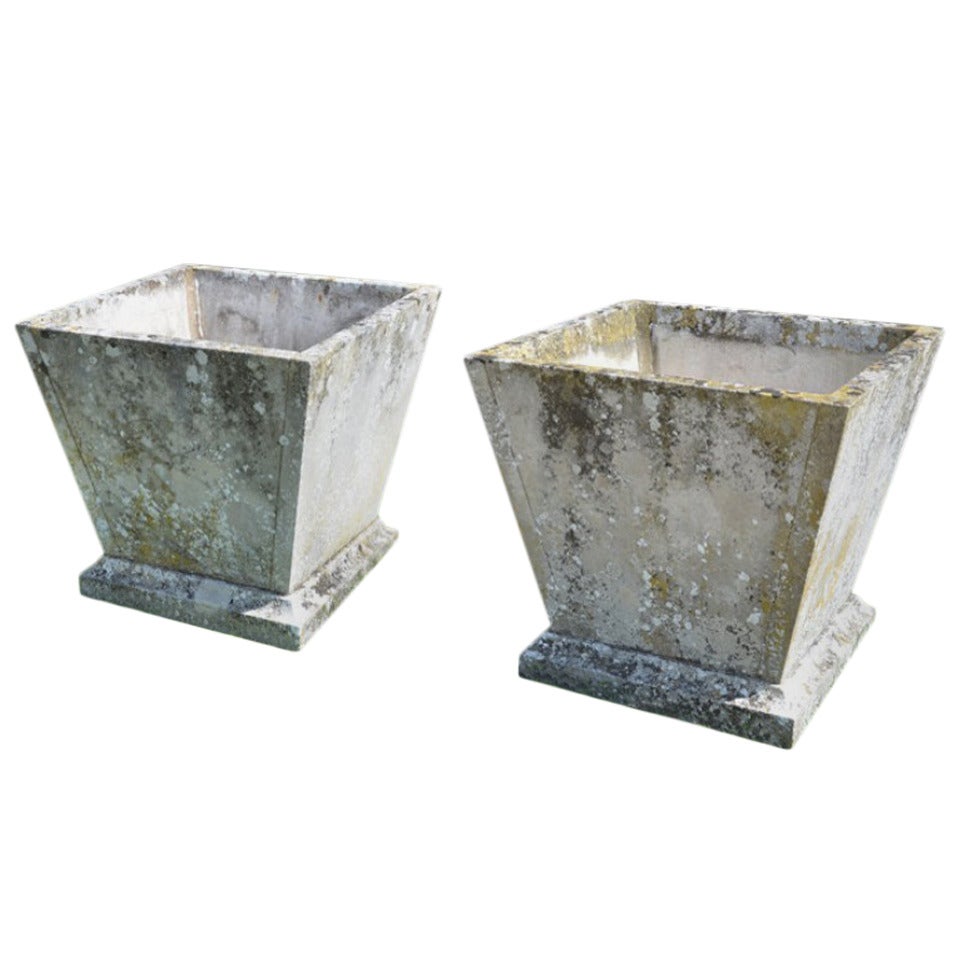 Pair of Mid-20th Century Square Stone Planters of Taper Form