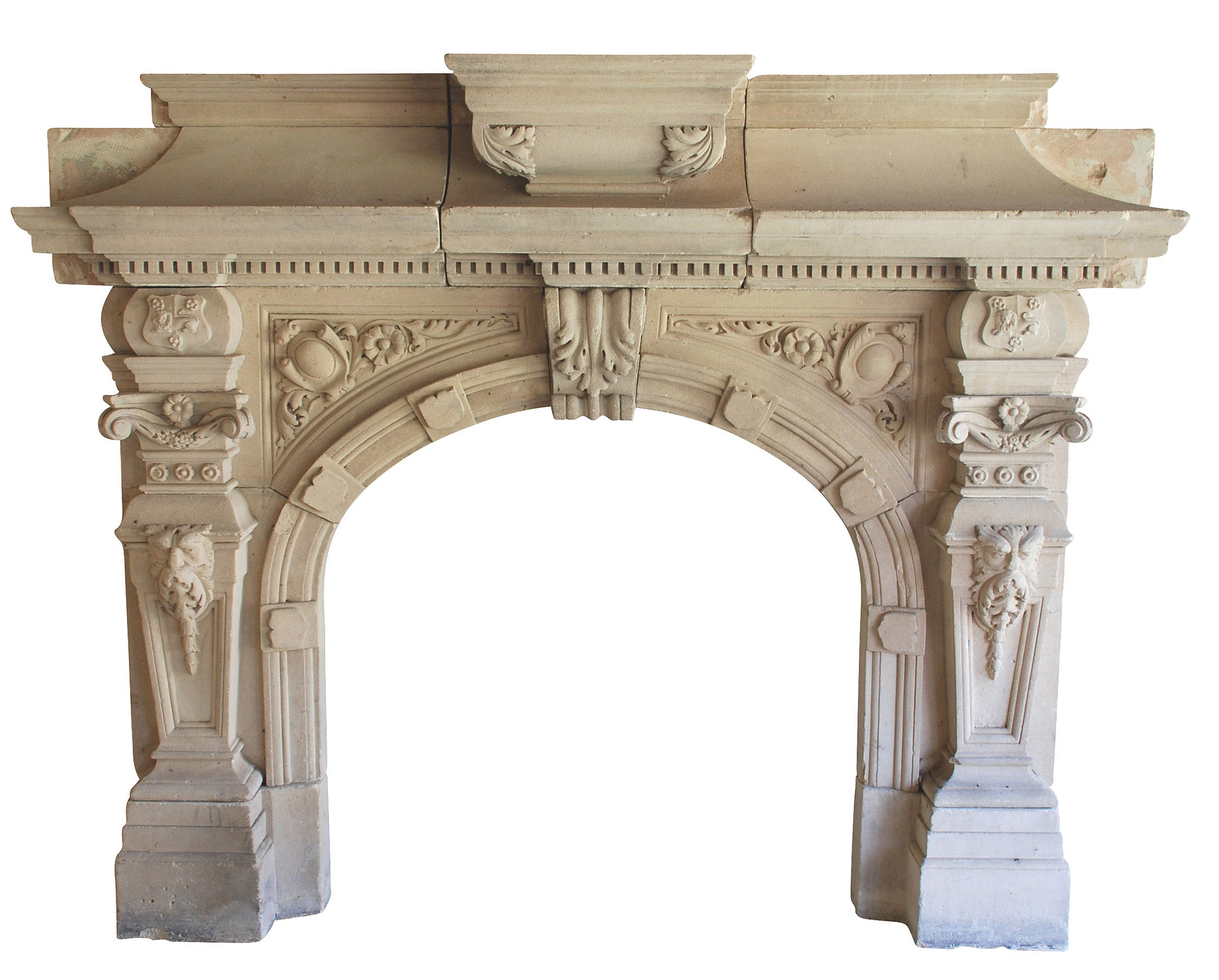 An Impressive Early 19th Century Fireplace In Natural Limestone For Sale