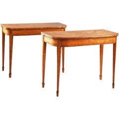 Antique Fine Pair of Late 18th Century Georgian Satinwood Card Tables