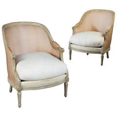 Fine Pair of 19th Century Neo Classical French Bergere Armchairs