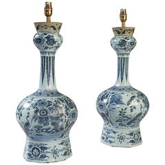 A fine pair of large Dutch Delft Blue and White Pottery vases as table lamps