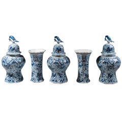 A Blue & White Delft Garniture of Five Vases