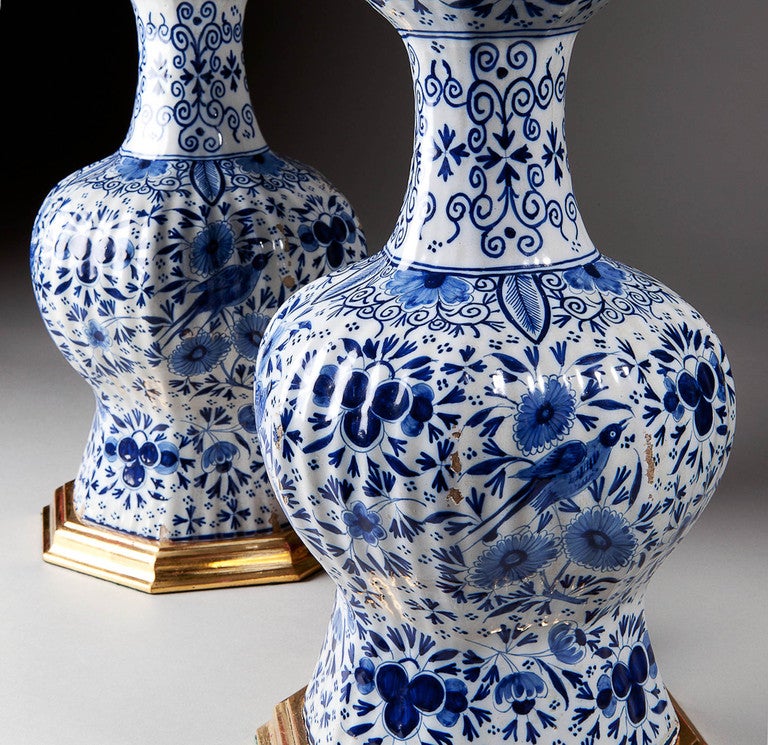 Rococo A Pair Of Blue And White Delft Lamps