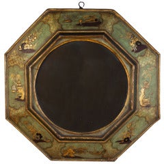 A Georgian Green Lacquer Chinoiserie Octagonal Wall Mirror