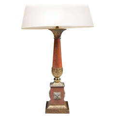 A Tole Faux Porphyry Baluster Column Table Lamp