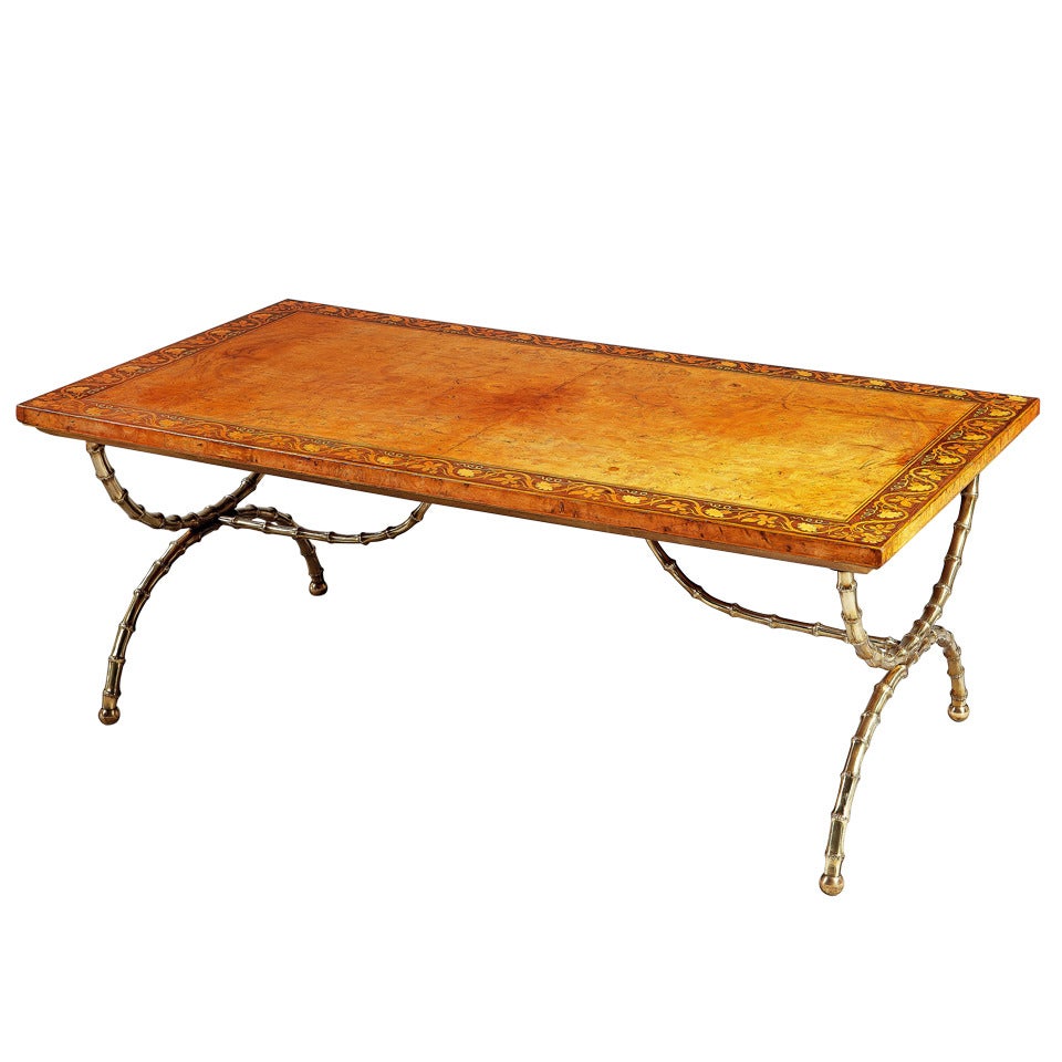 A Fine Burr Oak and Polished Brass Low / Coffee Table
