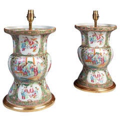 Fine Pair of Chinese Canton Porcelain Vases as Lamps