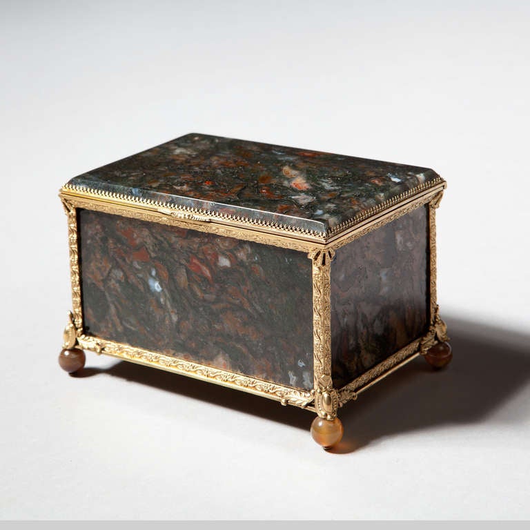 A Large Austrian Moss Agate Box on Feet
