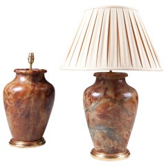 Vintage A Pair Of Italian Alabaster Lamps 