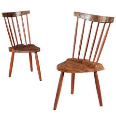 An Unusual Pair of Burr Walnut Side Chairs, After George Nakashima