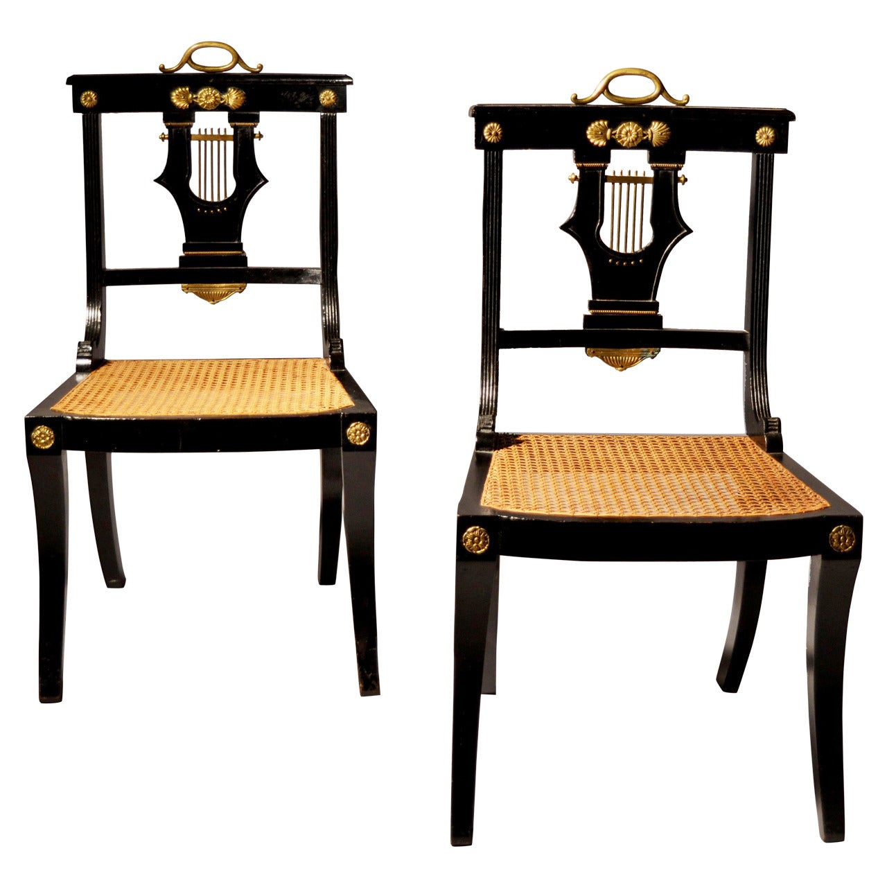 A Pair of Late 19th Century Ebonised Side Chairs