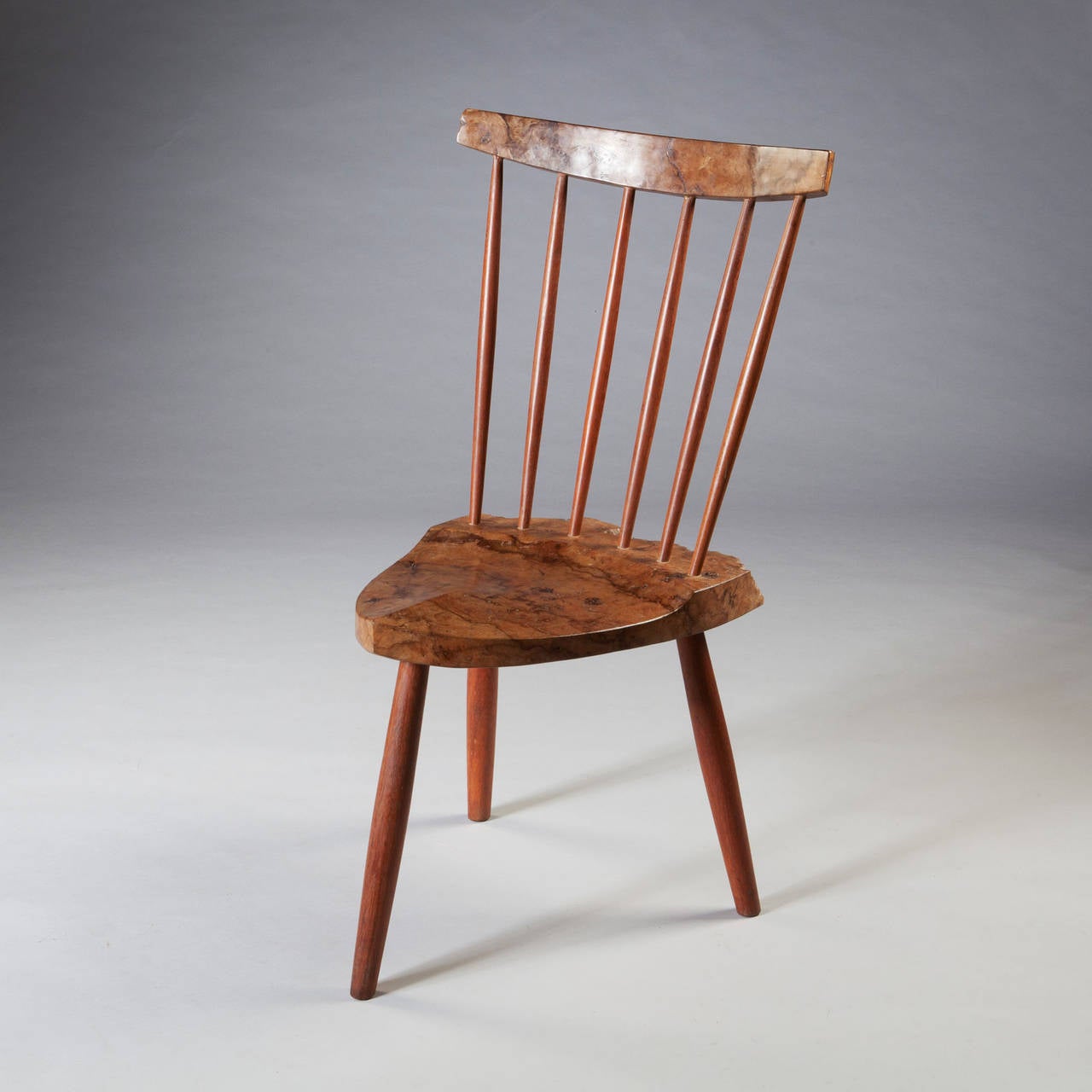 An Unusual Pair of Burr Walnut Side Chairs, After George Nakashima 1