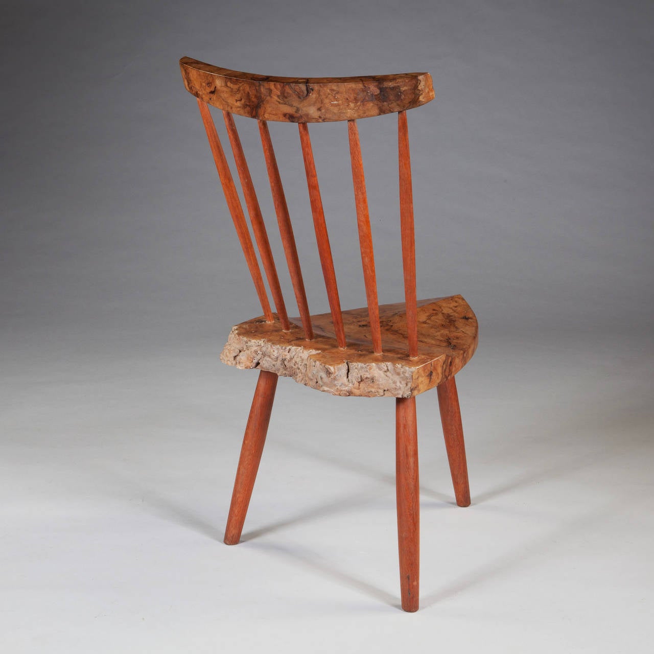 An Unusual Pair of Burr Walnut Side Chairs, After George Nakashima 4